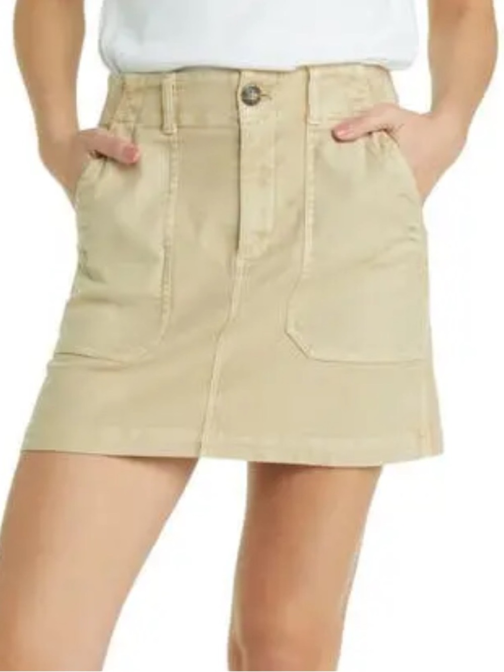 Faherty Surplus Stretch Organic Cotton Mini Skirt in Khaki Lark Size 6